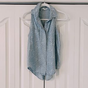 Sleeveless Chambray Button Up